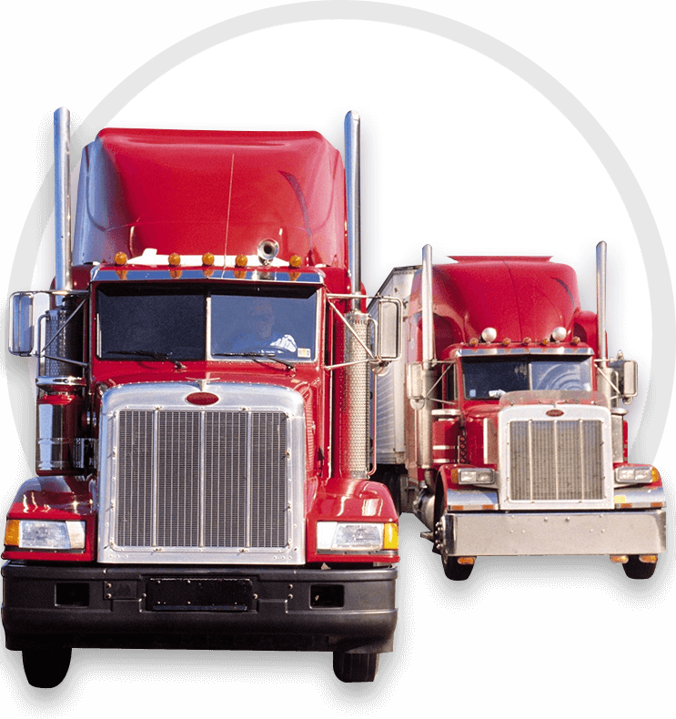 Red trucks parking outside in the streets in california