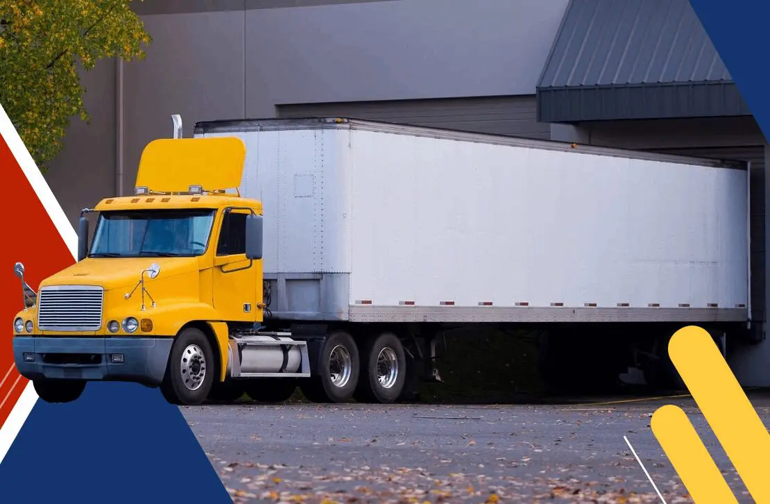 Small semi truck with box trailer and refrigeration unit for local delivery of cooled food